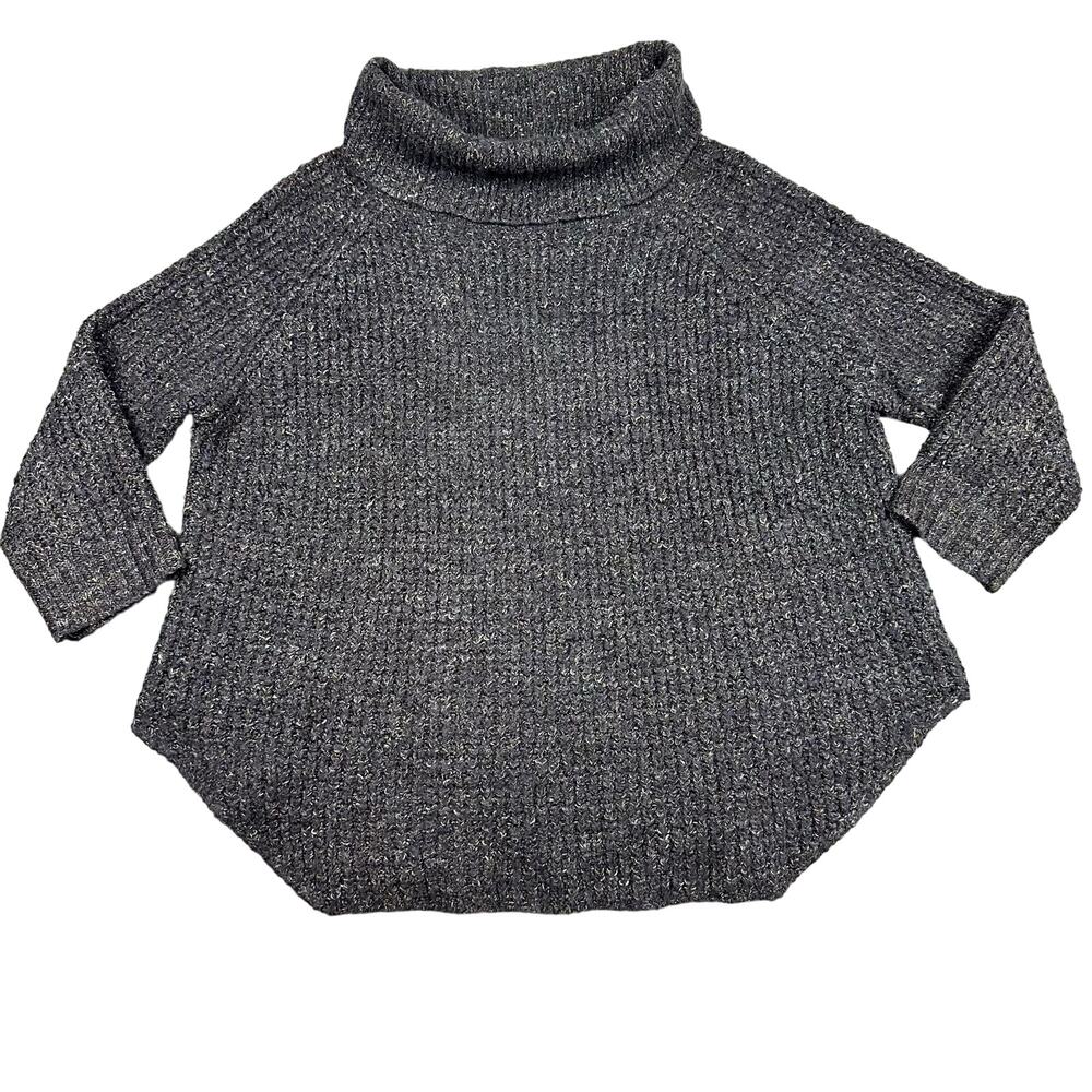 Free People Cowl Neck Dylan Sweater Womens L Charcoal Grey Oversized Chunky